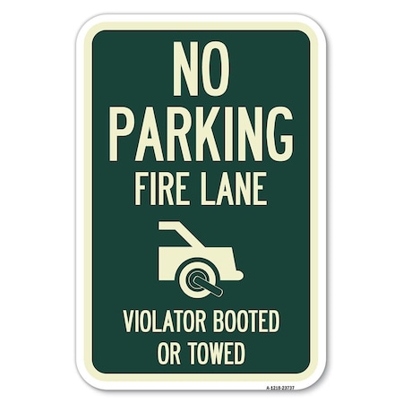 Signmission No Parking Fire Lane With Graphic Viol Heavy-Gauge Aluminum Sign, 12" x 18", A-1218-23737 A-1218-23737